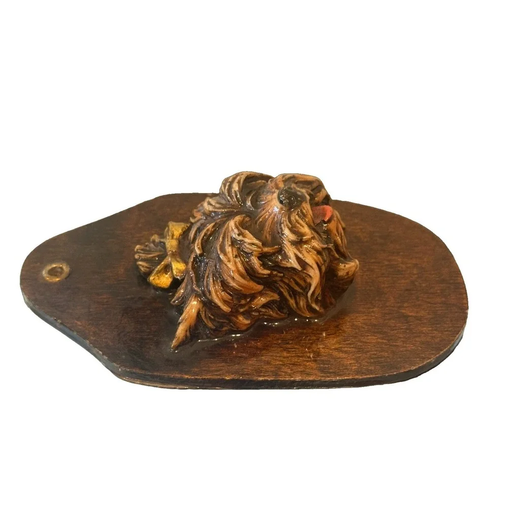 Vintage 3D Yorkshire Terrier Dog Wood Wall Plaque Collectible 1970s